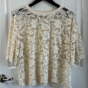 Doland Elegant Lace Floral Top - Cream
